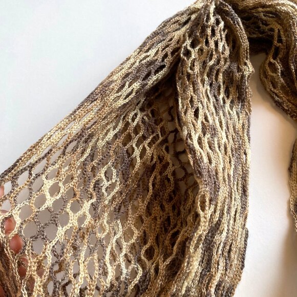Missoni Style Scarf Beige Taupe Brown Design Loose Knit Women Designer Shawl - Picture 7 of 9